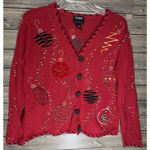 Vintage Design Original Studio Joy Women Small Red Christmas Cardigan Sweater